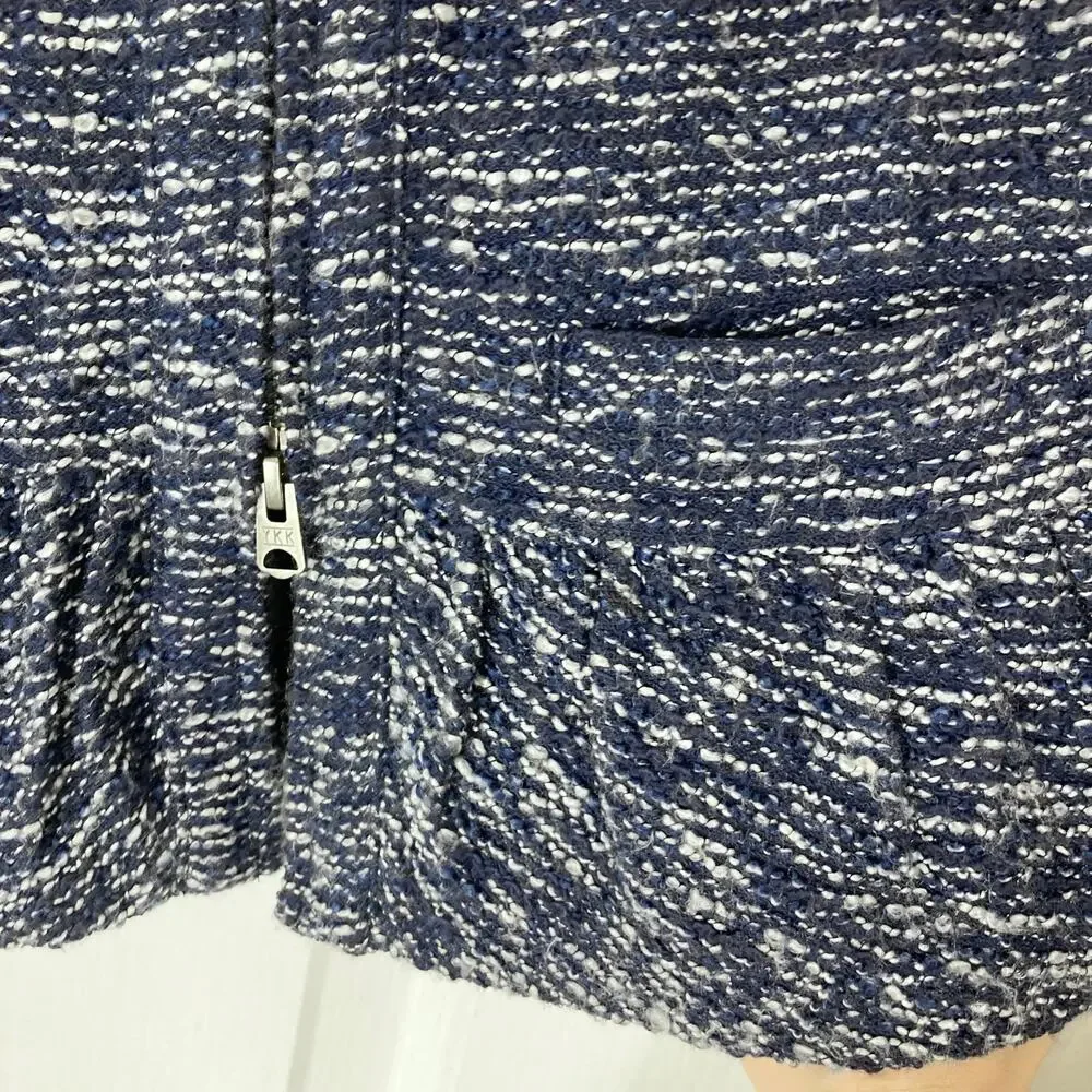 J. CREW Blazer Jacket XS Boucle Tweed Navy Ivory Peplum Zip Pocket Long-Sleeve